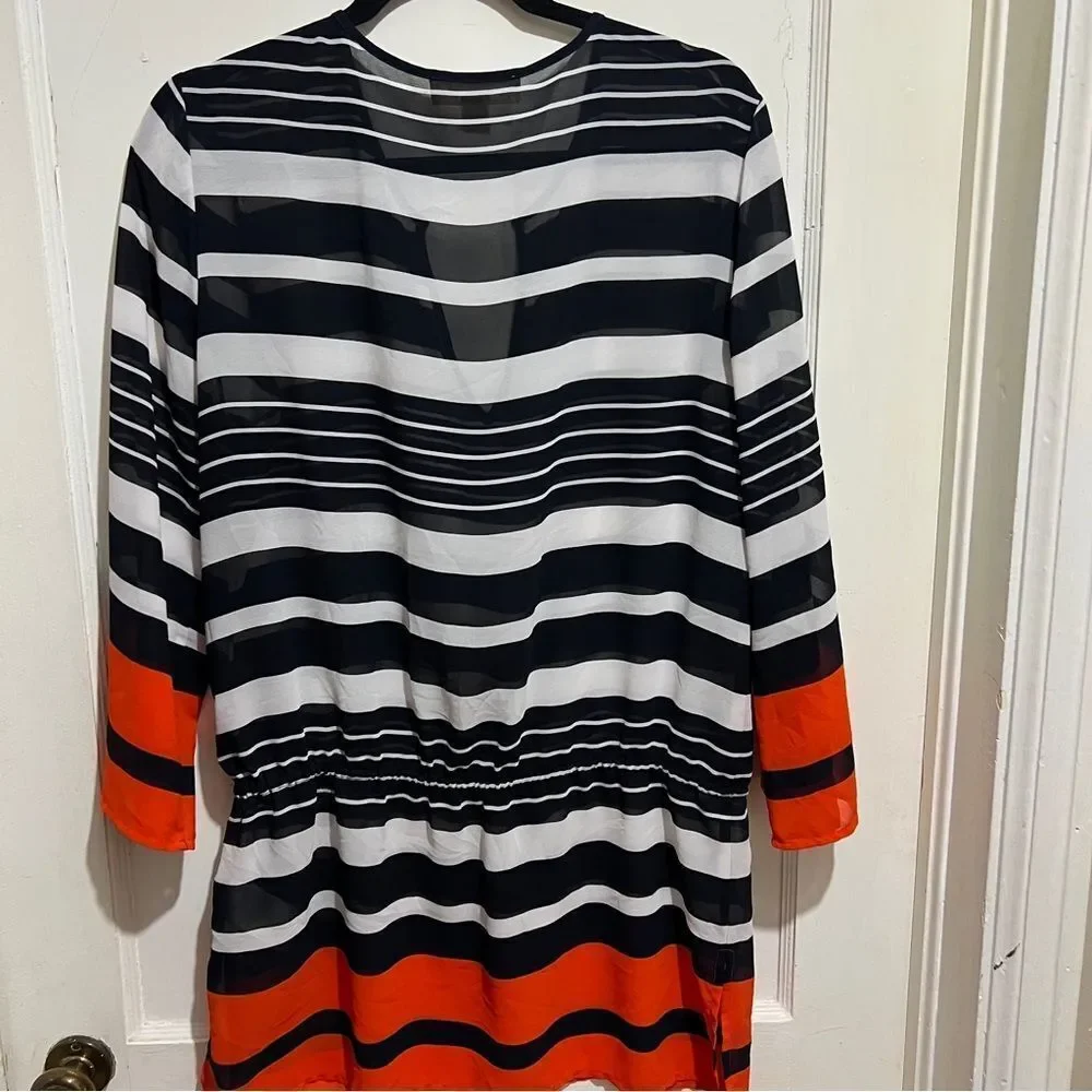 Michael Kors Sheer Striped Pull On Swimsuit Cover Mini Dress Women's Large